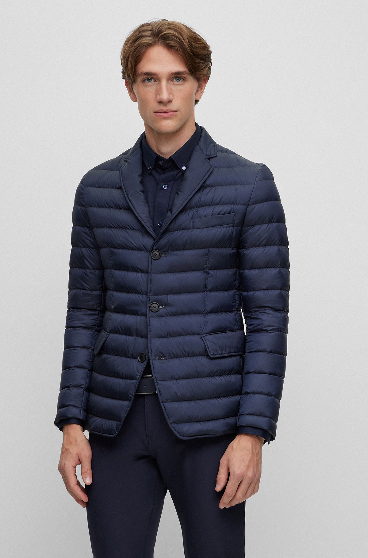 Slim-fit jacket in down-filled material, Dark Blue