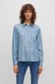 Regular-fit blouse with denim-effect print, Light Blue