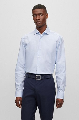 Regular-fit shirt van gestructureerde stretchkatoen, Lichtblauw