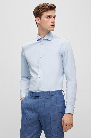 Slim-fit overhemd van gestructureerde stretchkatoen, Lichtblauw