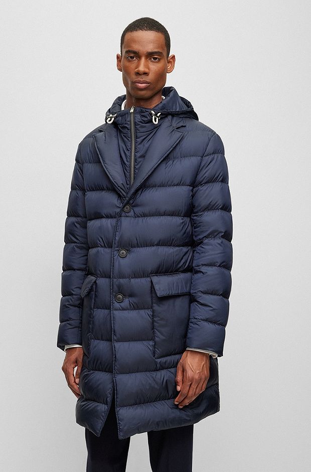 Slim-fit padded jacket with hooded inner, Dark Blue