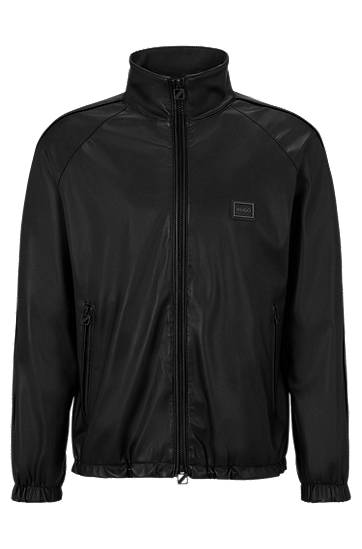 Faux-leather relaxed-fit jacket with framed logo, Hugo boss
