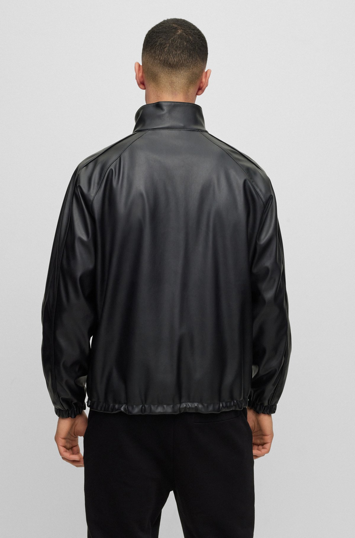 Relaxed-Fit Jacke aus Kunstleder mit eingerahmtem Logo, Schwarz