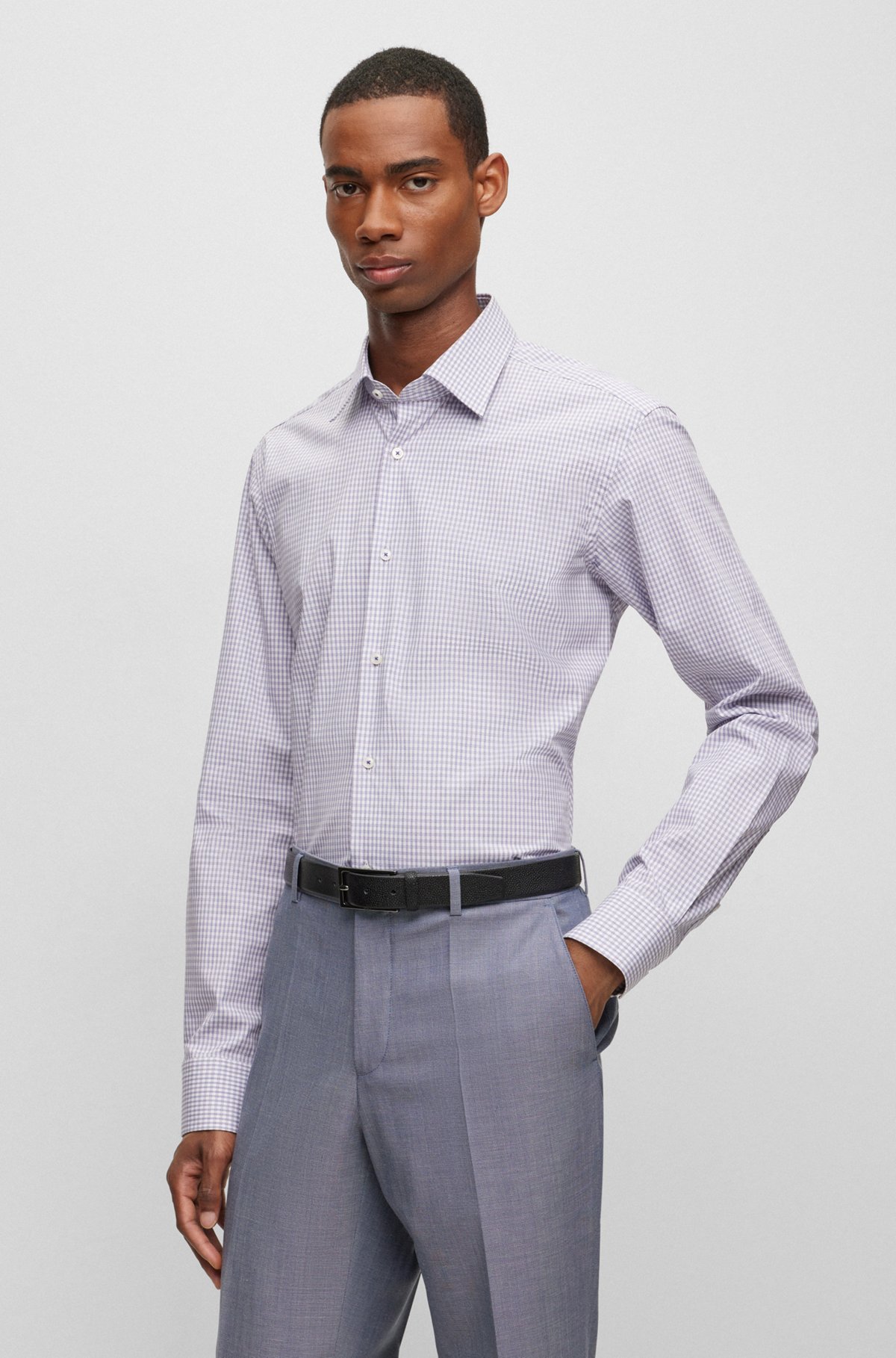 BOSS - Regular-fit shirt in checked stretch cotton