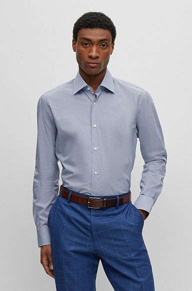 Chemise Regular Fit en coton stretch à motif, bleu clair
