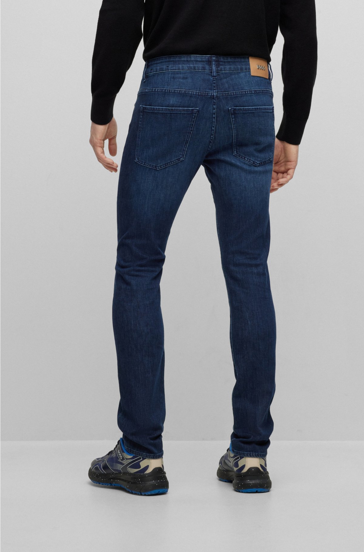 Slim-fit jeans in dark-blue Italian lightweight denim