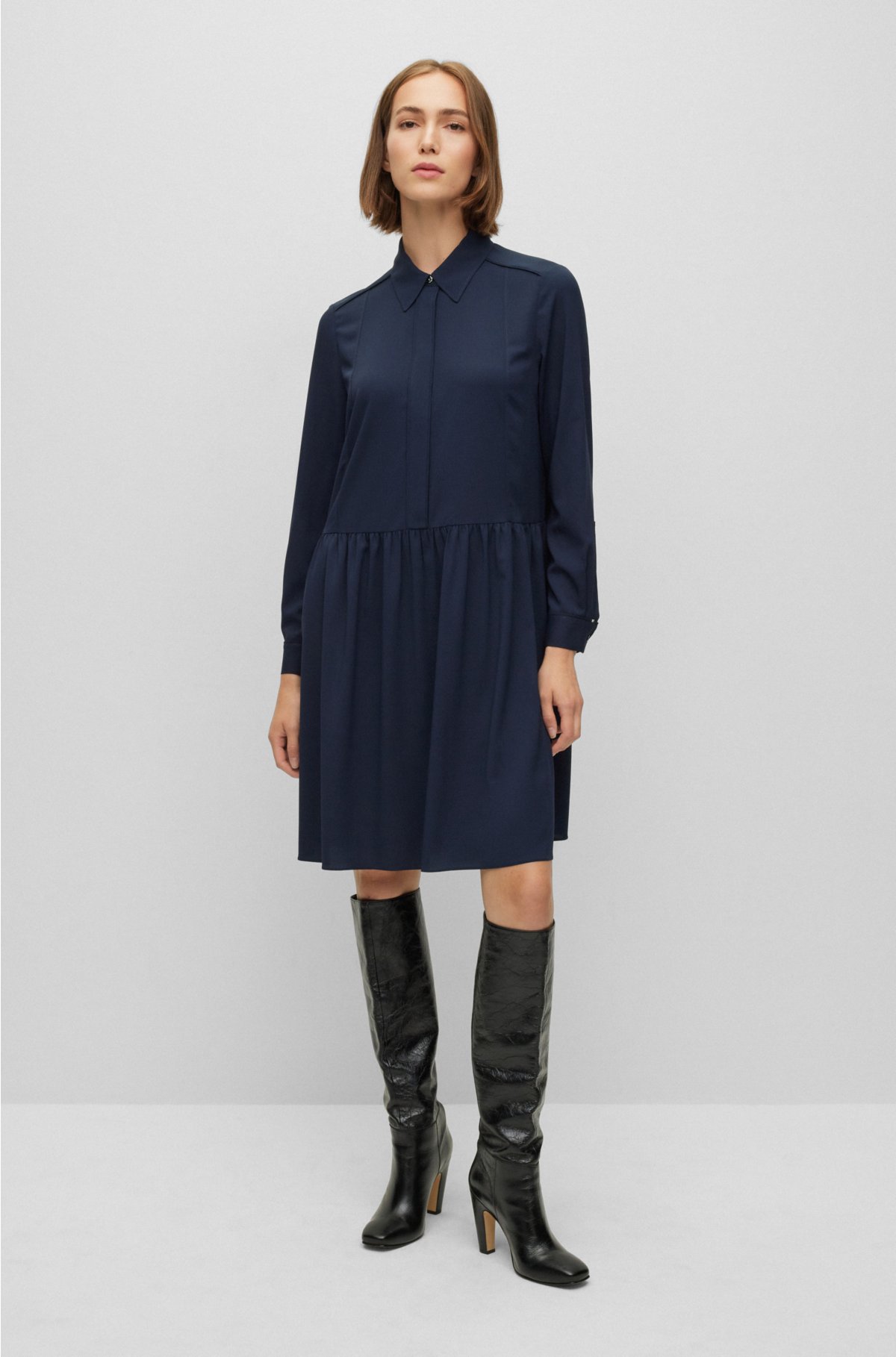 BOSS - Relaxed-Fit Kleid in Knitter-Optik Krepp aus