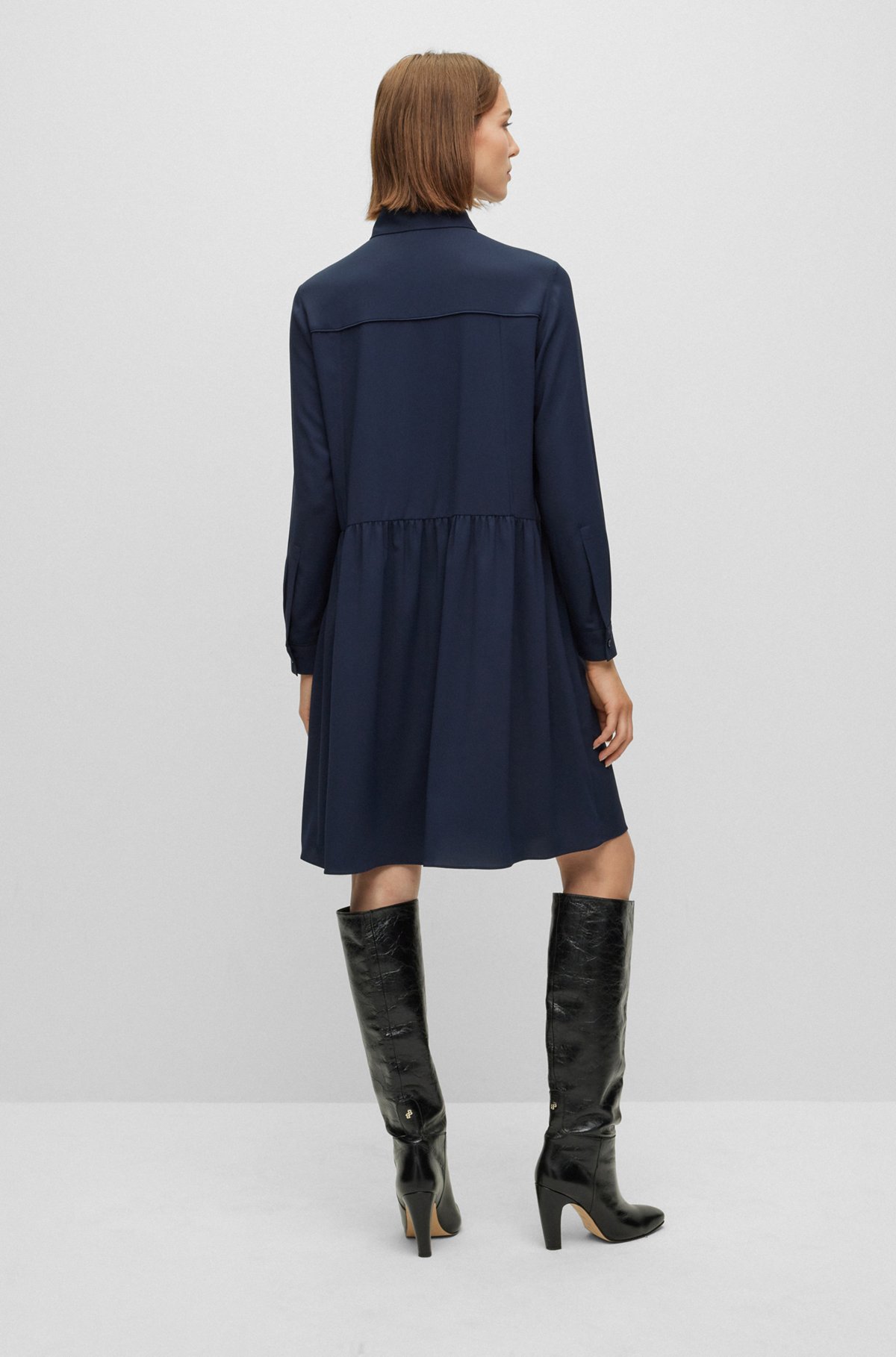 Relaxed-fit dress in crinkle crepe, Dark Blue