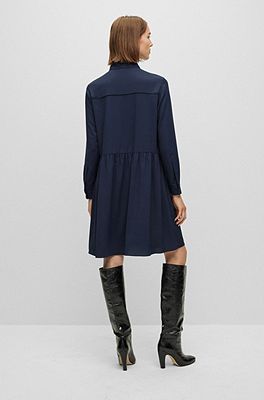 BOSS - Relaxed-Fit Kleid aus in Knitter-Optik Krepp
