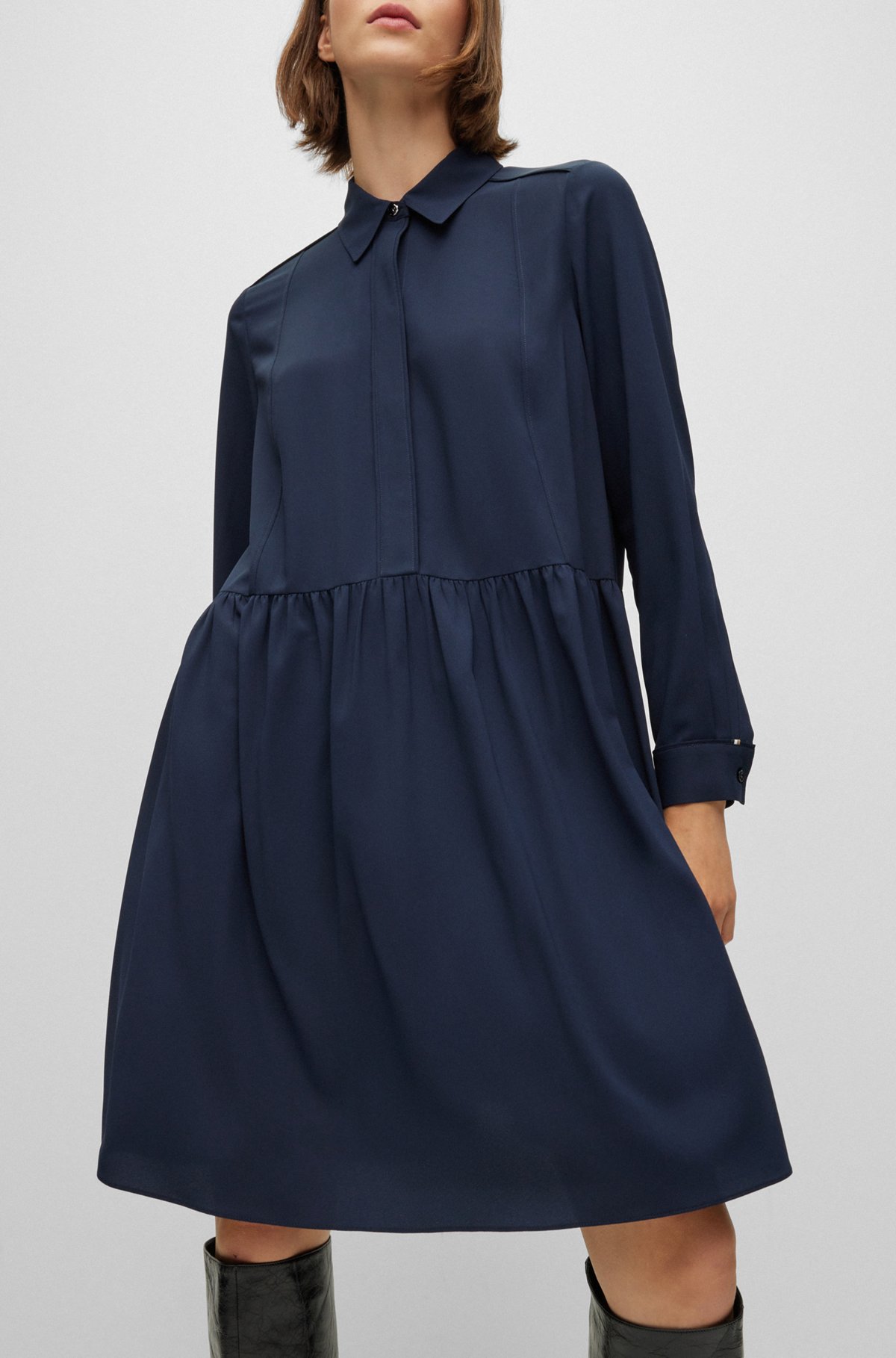 Relaxed-fit dress in crinkle crepe, Dark Blue