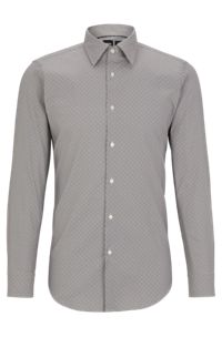 Slim-fit shirt in structured performance-stretch fabric, Grey
