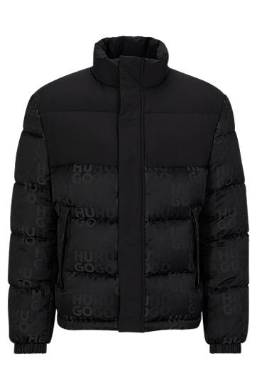 Water-repellent puffer jacket with logo jacquard, Hugo boss