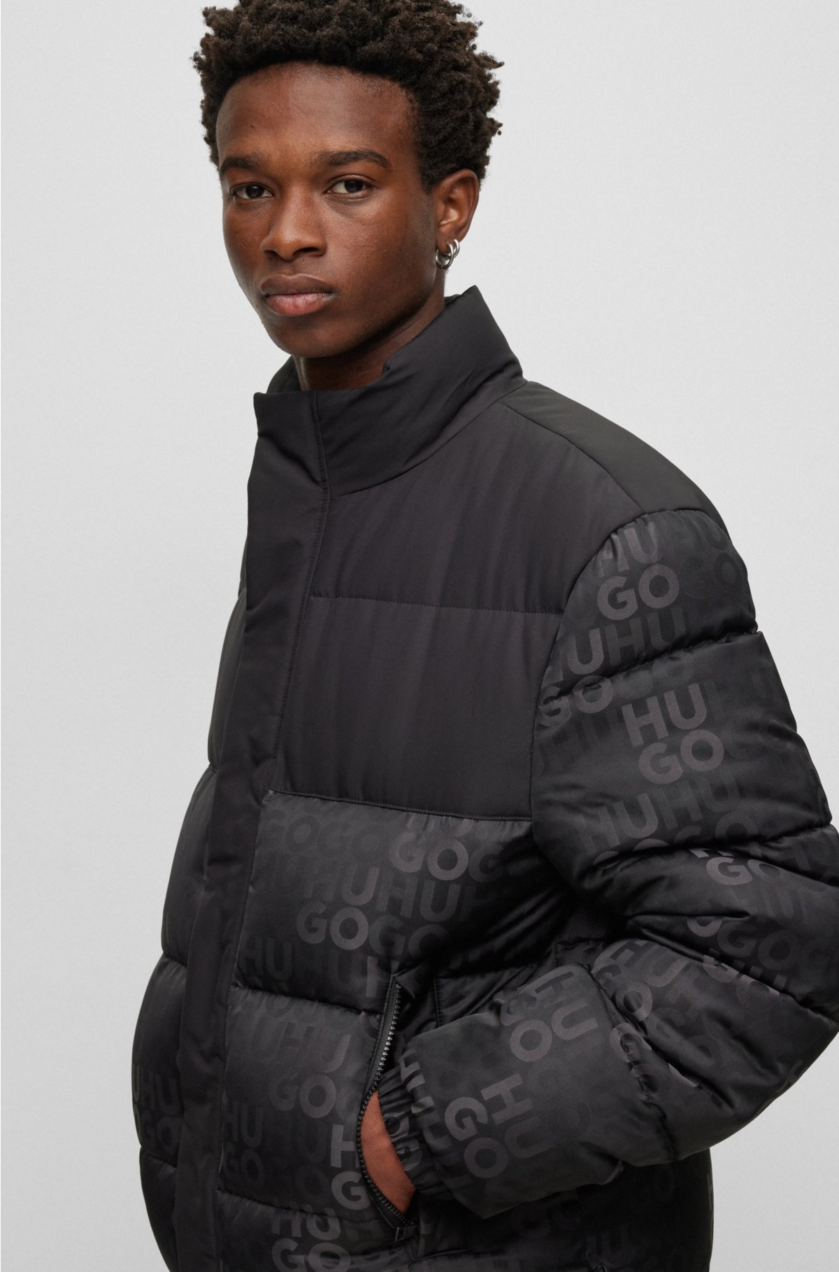 BOSS - Monogram-jacquard puffer jacket with water-repellent finish
