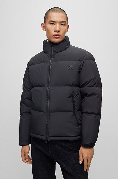 Regular-fit water-repellent puffer jacket with stacked logo, Black