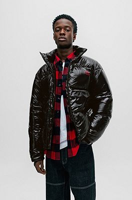 HUGO - Water-repellent lacquered puffer jacket with stacked logos