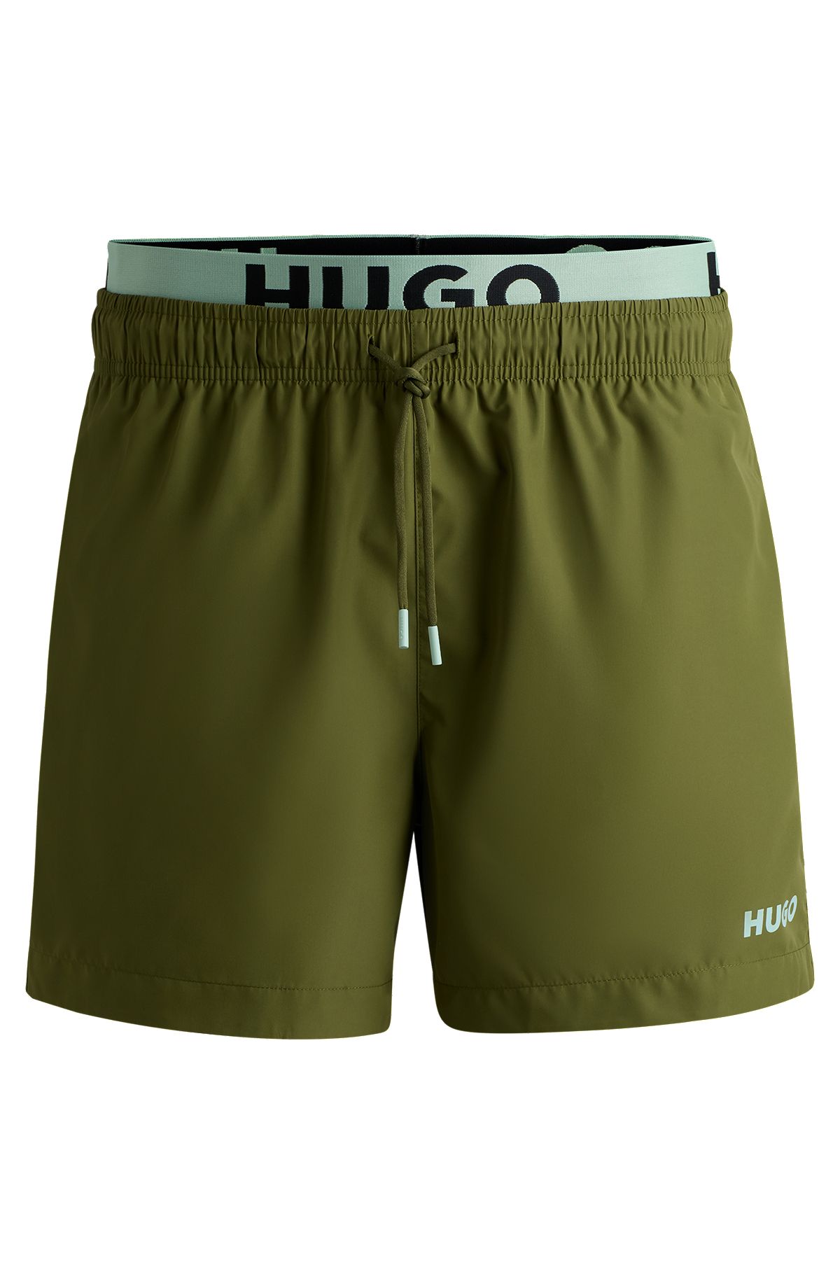 Logo-print swim shorts with double waistband, Green