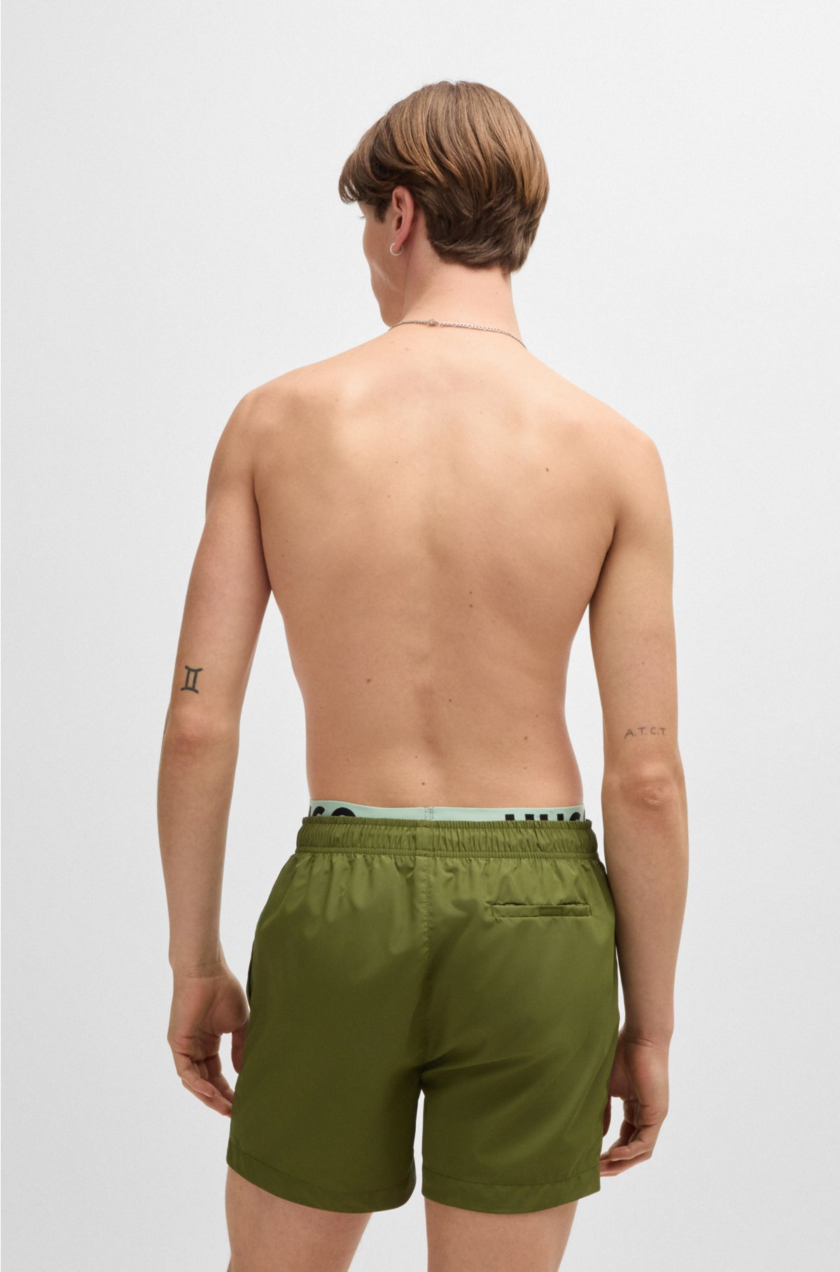 Logo-print swim shorts with double waistband, Green
