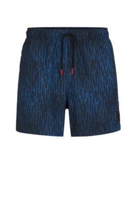 Hugo Boss Quick-drying Swim Shorts With Signature Print In Dark Blue