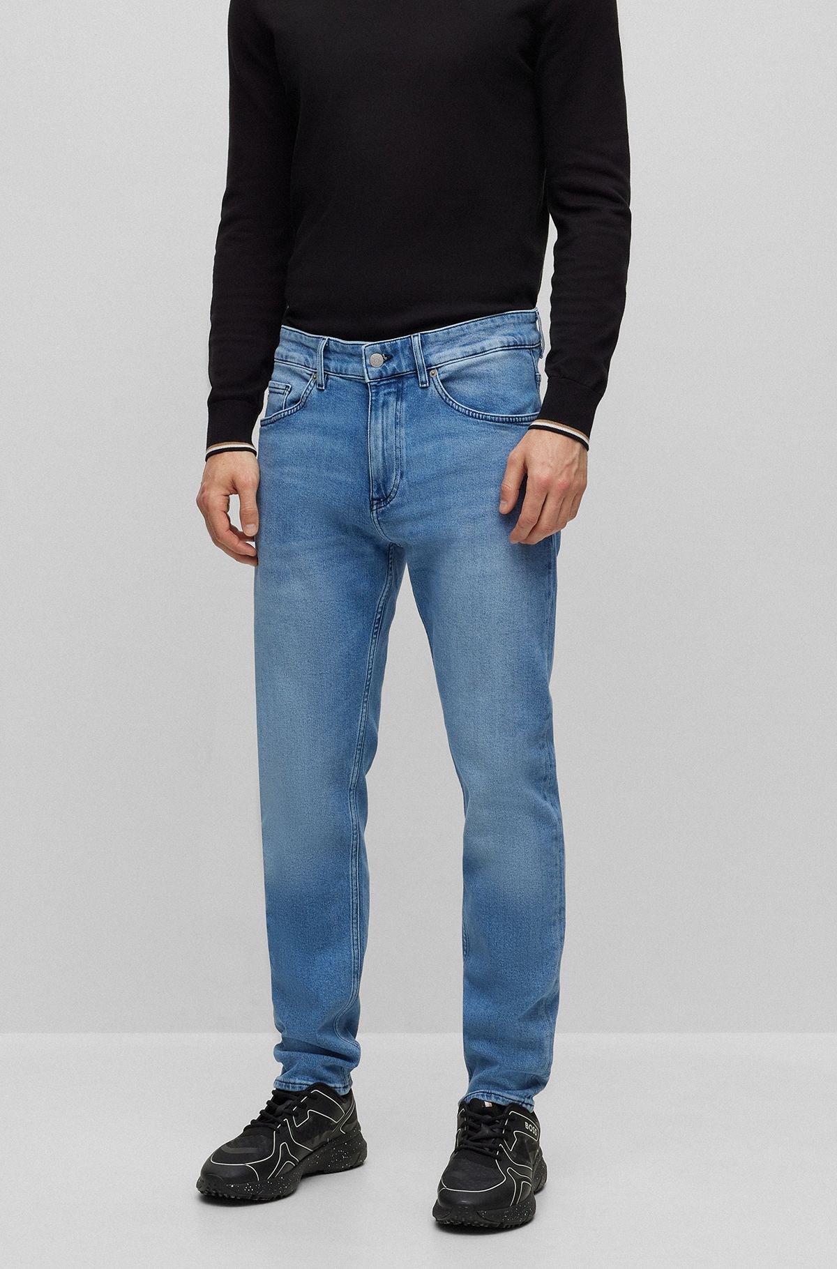 Tapered-fit jeans in bright-blue comfort-stretch denim, Blue