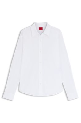 Regular-fit blouse in stretch-cotton canvas, White