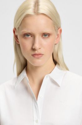 Regular-fit blouse in stretch-cotton canvas, White