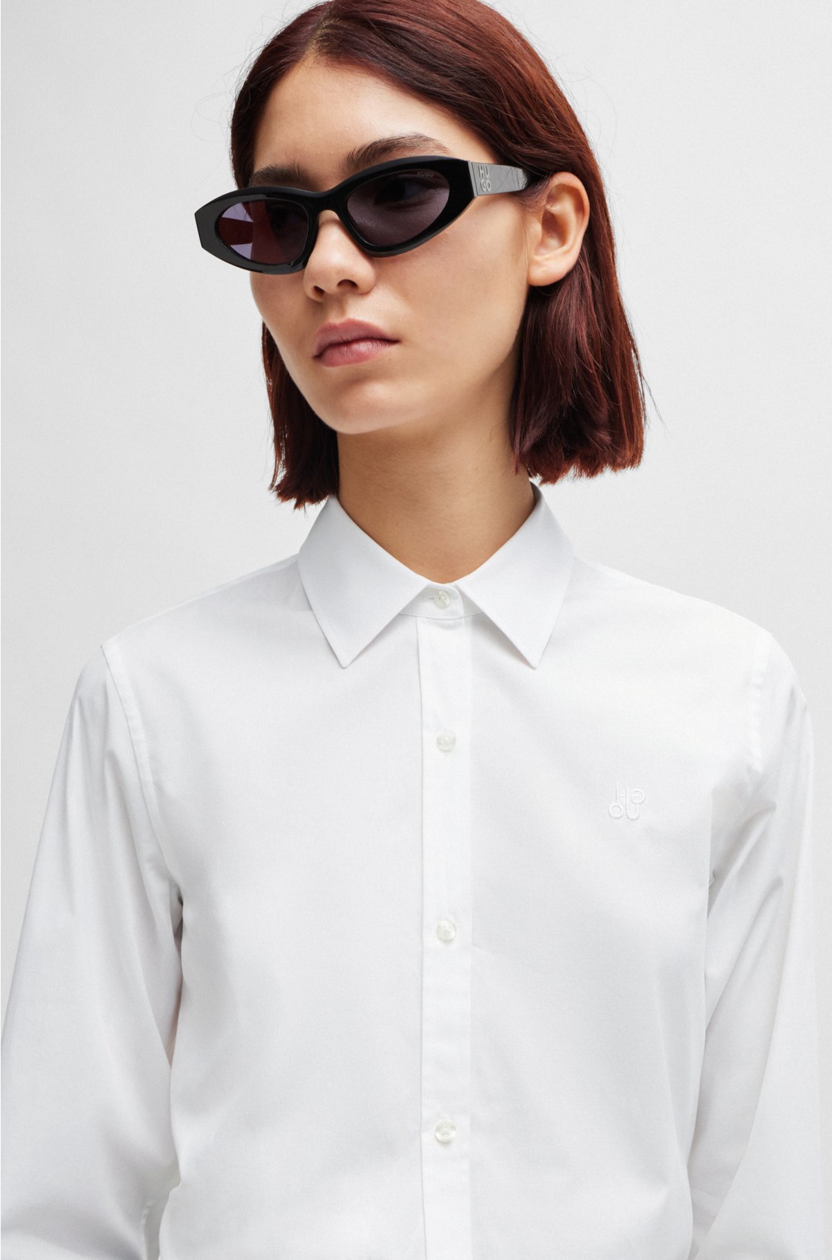 HUGO - Slim-fit blouse in organic cotton with stretch
