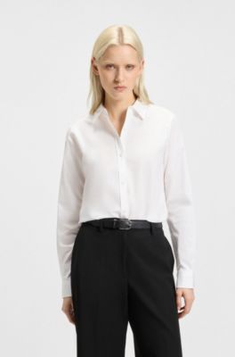 Regular-fit blouse in stretch-cotton canvas, White