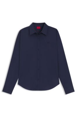 Regular-fit blouse in stretch-cotton canvas, Dark Blue