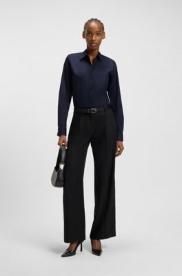 Regular-fit blouse in stretch-cotton canvas, Dark Blue