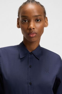 Regular-fit blouse in stretch-cotton canvas, Dark Blue
