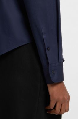 Regular-fit blouse in stretch-cotton canvas, Dark Blue