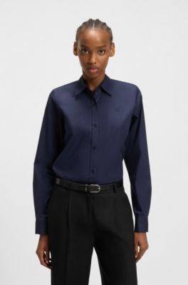 Regular-fit blouse in stretch-cotton canvas, Dark Blue