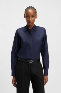 Regular-Fit Bluse aus elastischem Baumwoll-Canvas, Dunkelblau