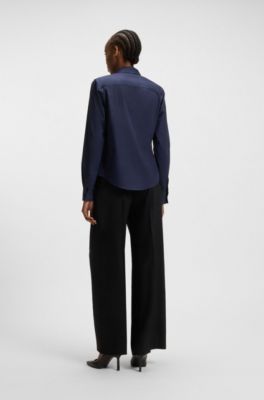 Regular-fit blouse in stretch-cotton canvas, Dark Blue