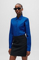 Slim-fit blouse in organic cotton with stretch, Blue