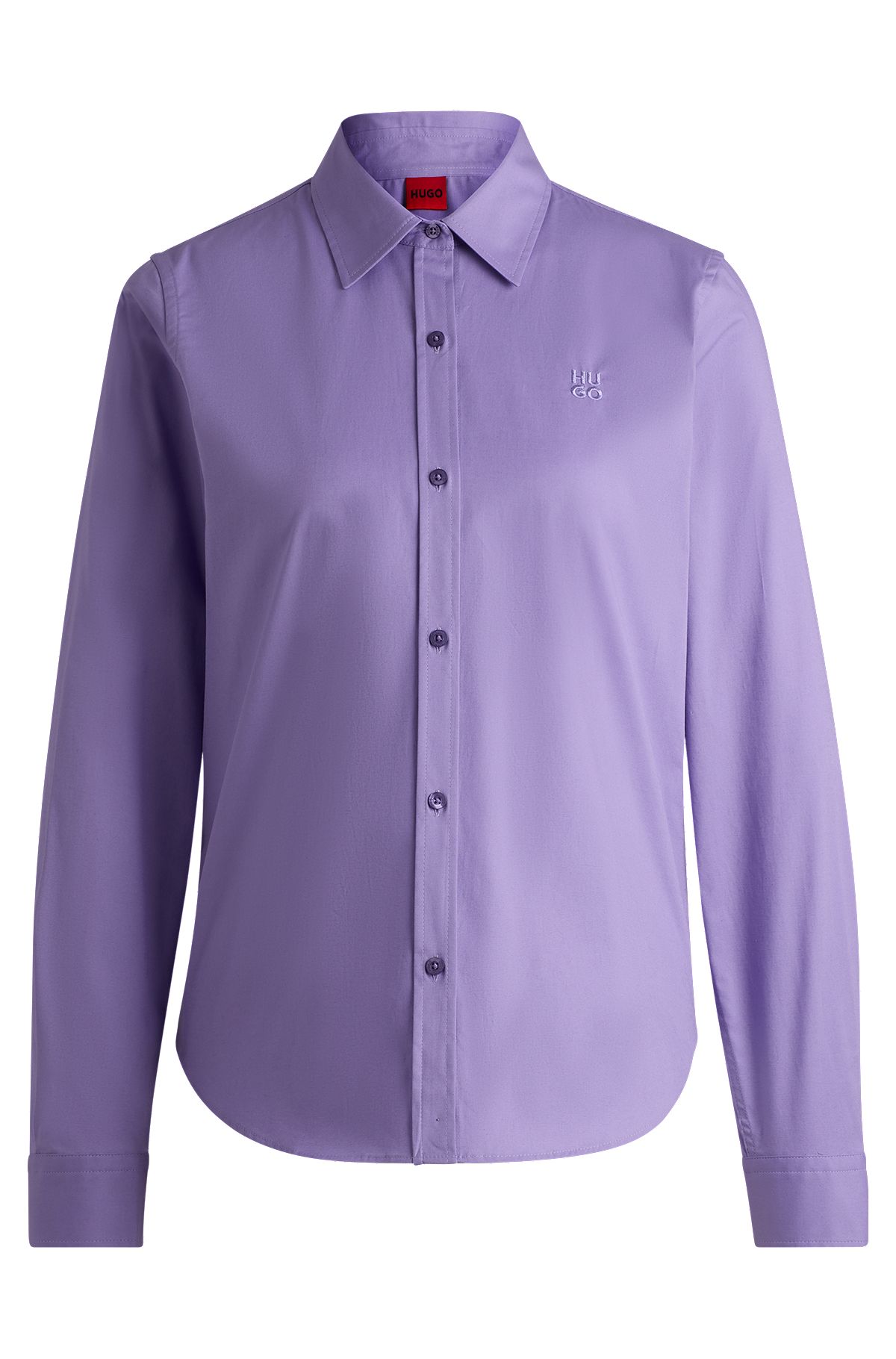 Slim-fit blouse in organic cotton with stretch, Purple