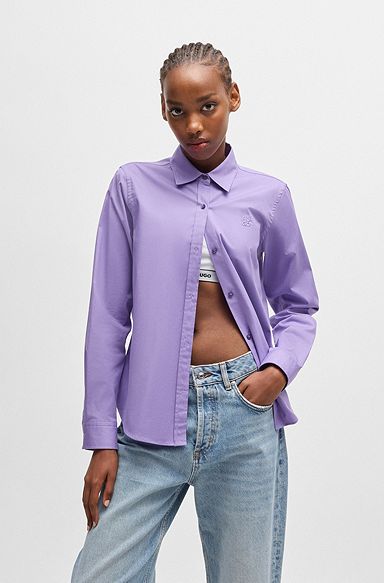 Slim-fit blouse in organic cotton with stretch, Purple
