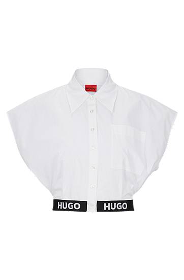 Organic-cotton blouse with logo waistband, Hugo boss