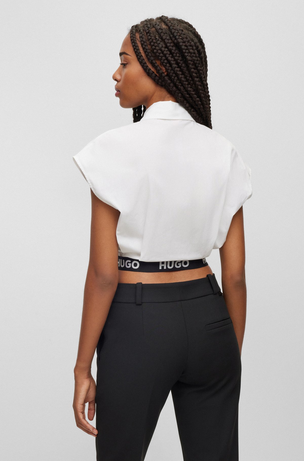 Organic-cotton blouse with logo waistband, White