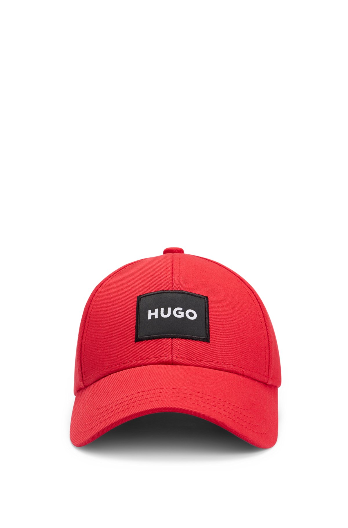 Cotton-twill six-panel cap with logo label, Red