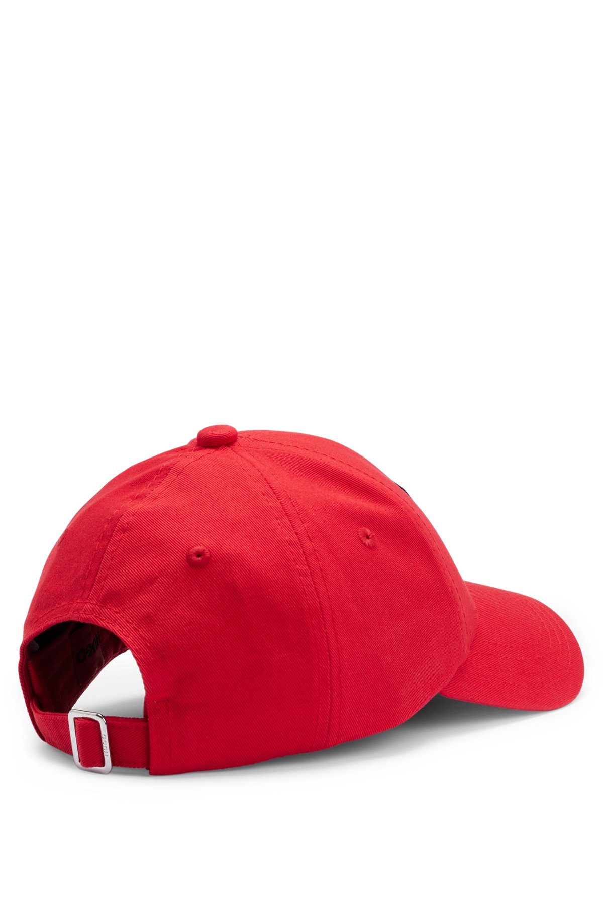 Cotton-twill six-panel cap with logo label, Red