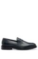 Polished-leather loafers with embossed logo, Dark Blue