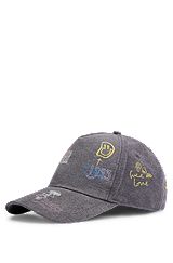Cotton-twill cap with doodle motifs, Dark Grey
