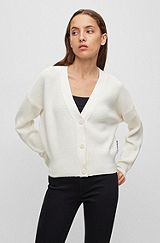 V-neck cardigan with cotton and wool, White