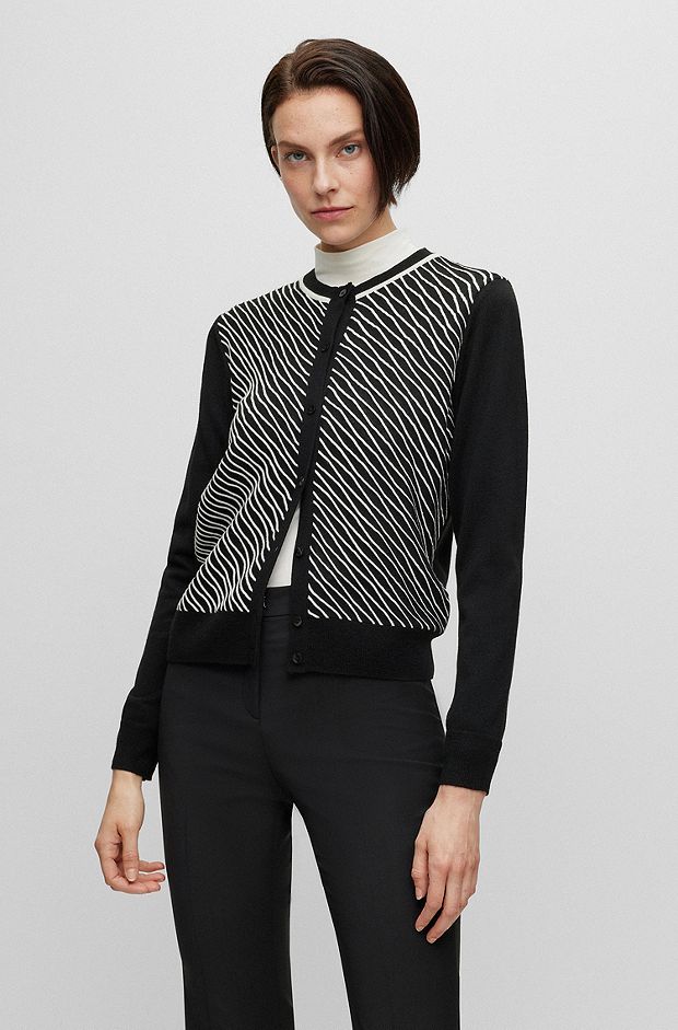 Button-up cardigan with patterned front panels, Patterned