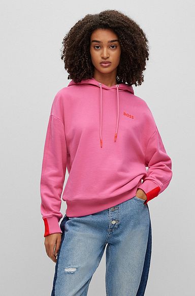 Cotton-blend hoodie with logo detail, Pink