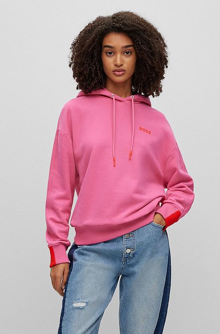 Cotton-blend hoodie with logo detail, Pink