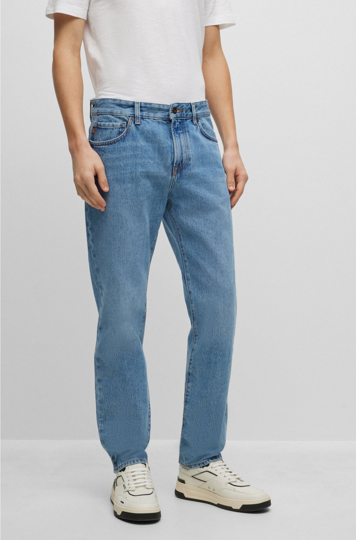 BOSS - Regular-fit jeans in mid-blue denim rigid