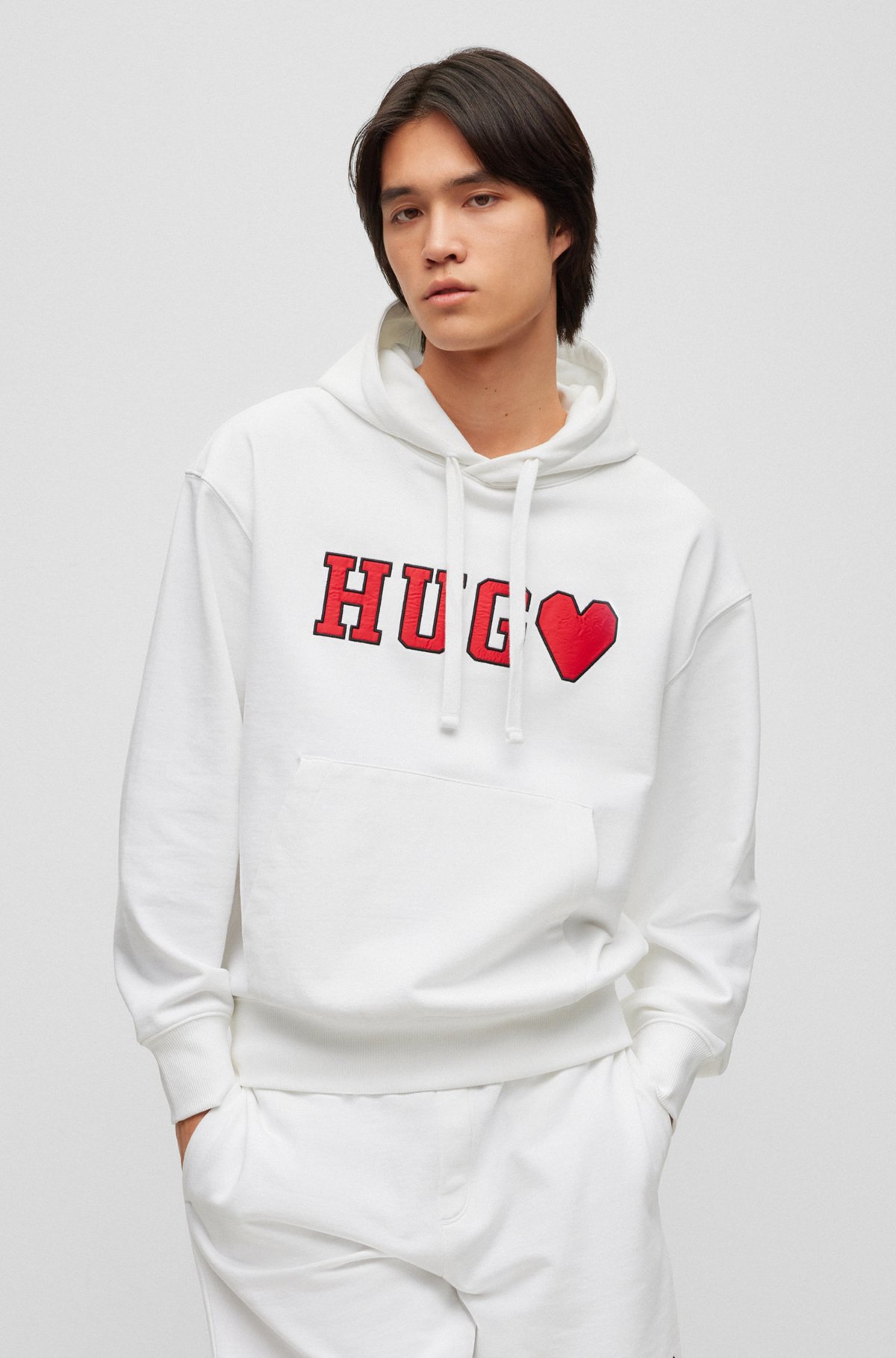 Unisex cotton-terry hoodie with logo artwork, White