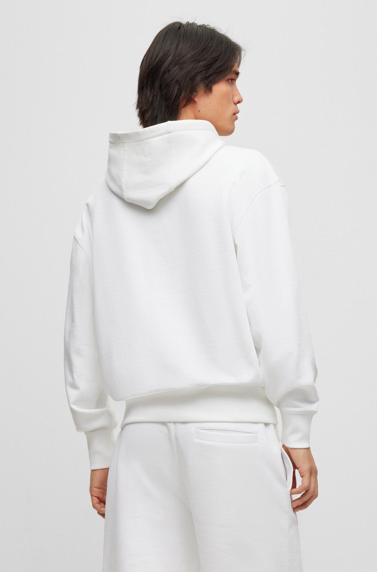 Unisex cotton-terry hoodie with logo artwork, White